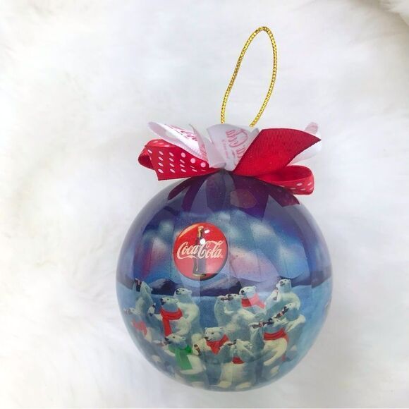 Coca Cola Polar Bears 1995 Vintage Christmas Collectible Ornament with Bow - Picture 1 of 10